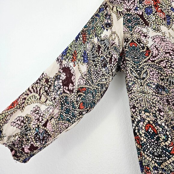 Japna Womens Sz M Vibrant Colorful Print Boho Top Tunic Tassel Hippie Blouse - Picture 6 of 8